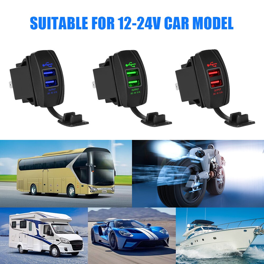 Stofdicht Telefoon Oplader Voor Auto Rv Camper Caravans Poorten Universele Autolader 5V 3.1A Dual Usb Led Auto Adapter waterdicht