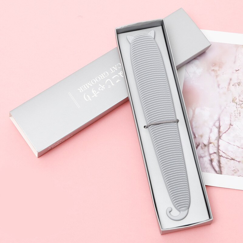 Katt och hund universell tungkam med hullingar abs katt och hund universell kammassage för att ta bort flytande hår: Grå