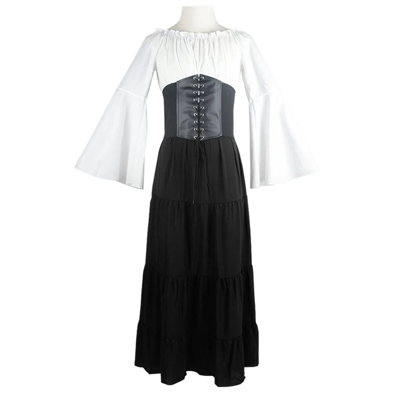 Robe de princesse corset à manches longues pour femmes, robe Renaissance médiévale européenne, olympiques de cosplay: S / black