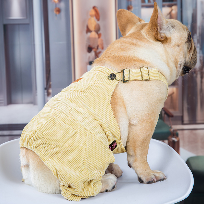 Ropa de perro Bulldog francés, mono de pana para primavera y verano, mono cómodo para perros, ropa para perros: YELLOW / L