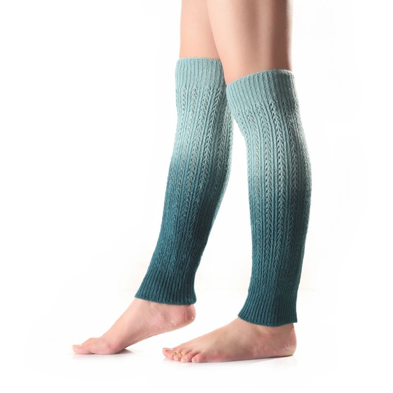 Para Mujer niñas invierno degradado Color Cable de punto largo calentadores medias sin pies al aire libre nieve esquí rodilla alta Crochet botas puños