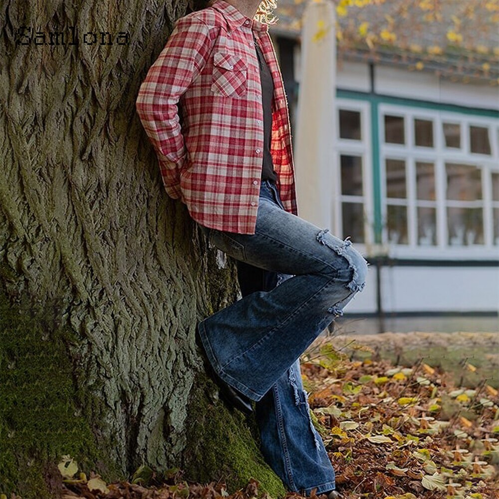 De talla grande 3XL hombres Jeans tela vaquera con corte de bota pantalones adelgazamiento Pantalones Hombre Pantalones vaqueros de retazos lápiz pantalones ropa para hombre