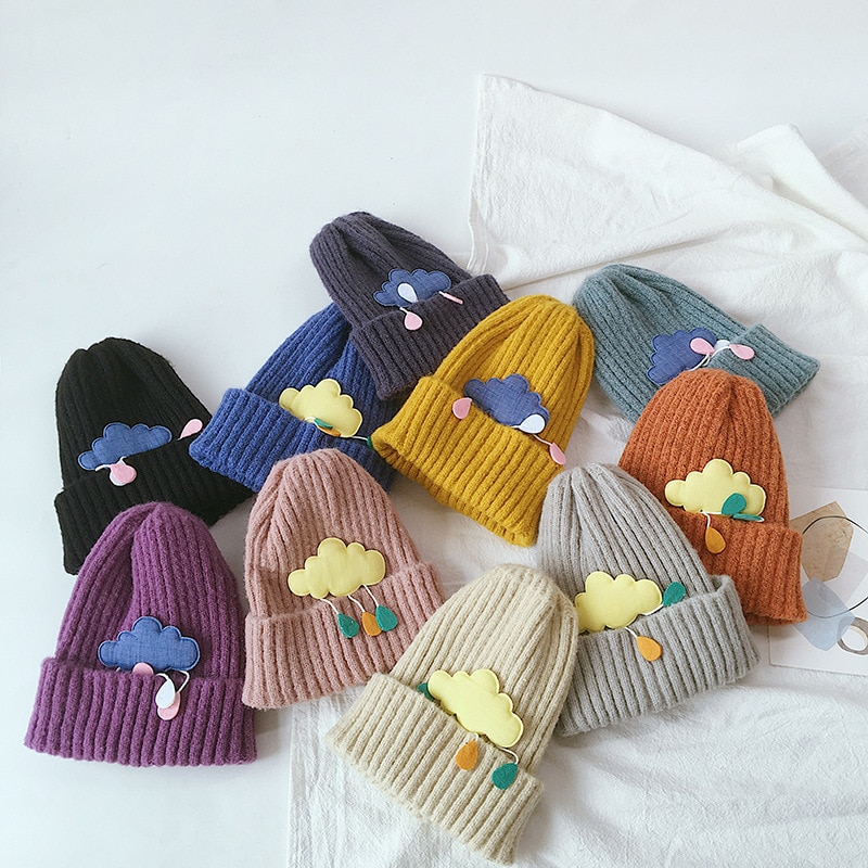 Herfst winter baby mutsen kinderen jongens meisjes mooie wolken gebreide muts effen kleur warme mutsen