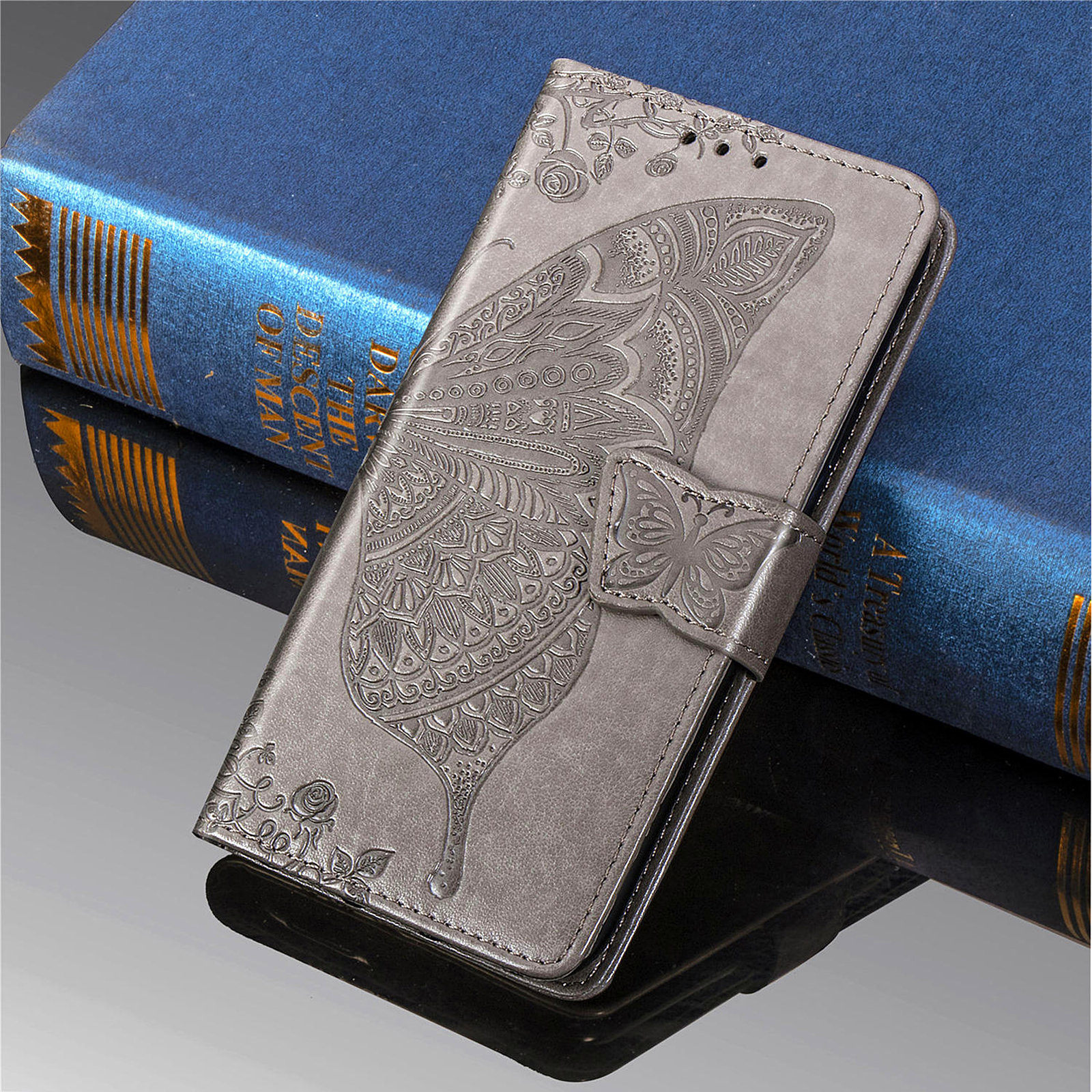 Luxe Vlinder Flip Case Voor Samsung Galaxy A22 5G A225G A22 Een 22 5G Zachte Siliconen Slot cover Wallet Leather Cases: Gray