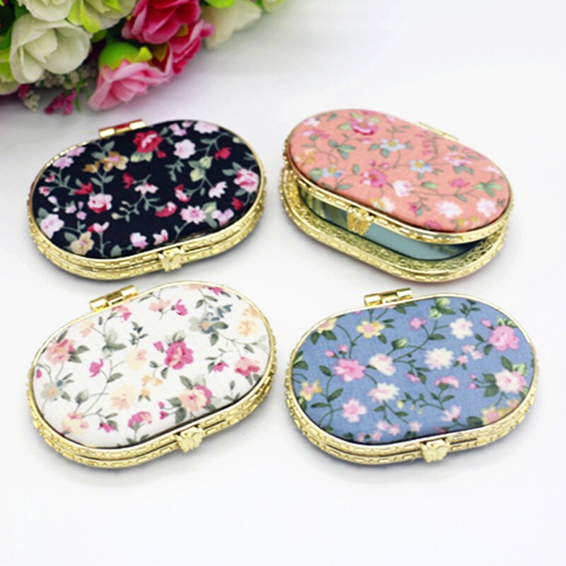 1 Mini espejo de maquillaje compacto de bolsillo Floral espejo de maquillaje plegable portátil de dos lados espejos cosméticos Vintage para mujer para