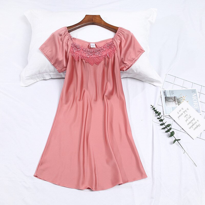 Zomer Korte Mouwen Vrouwen Zoete Nachtjapon Dunne Satijn Chiffon Losse Ongedwongen Nachtkleding