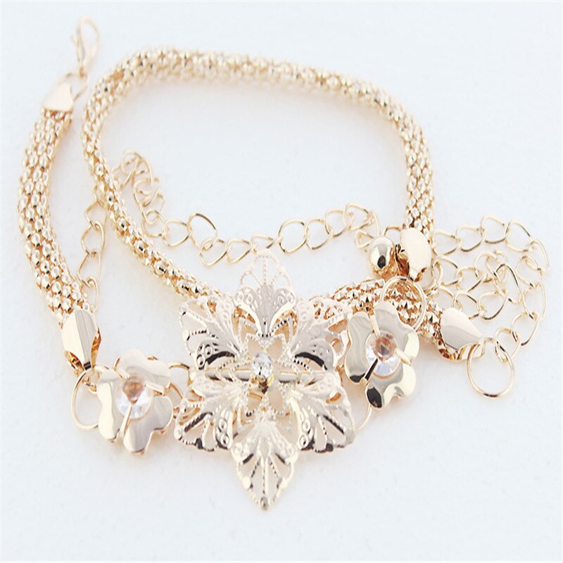 Vrouwen bloemen gouden taille ketting riem vrouwen jurk metaal gouden zilveren zon riem dames luxe riemen: Default Title