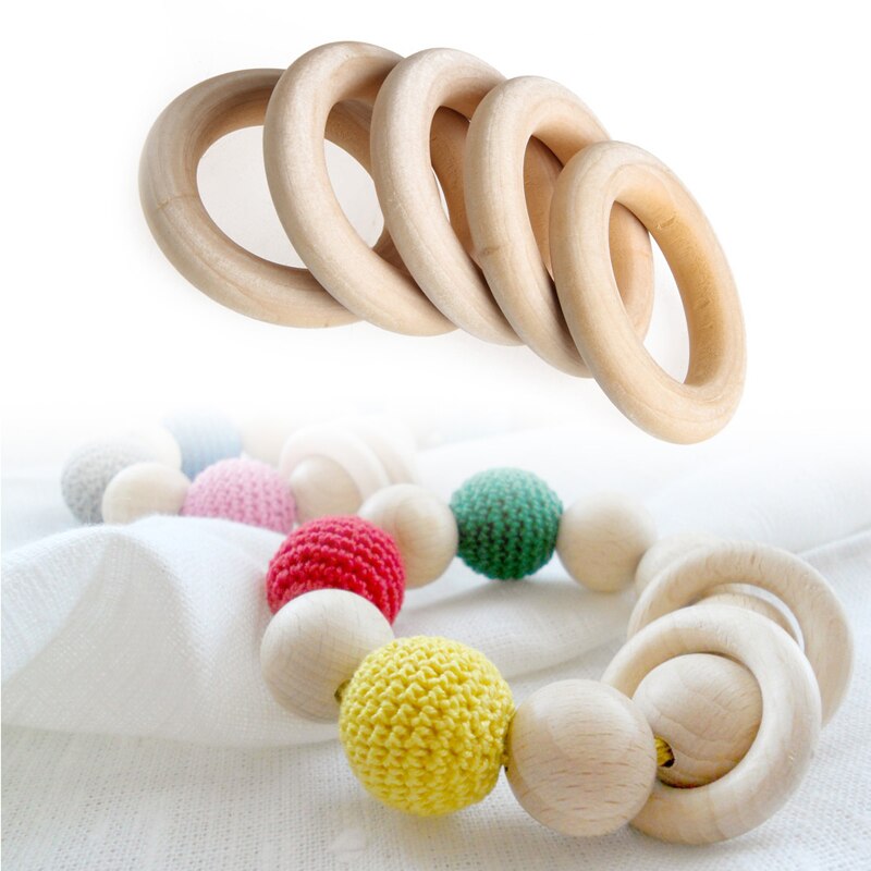 5pcs Crafts DIY Baby Teething Natural Wooden Rings Necklace Bracelet 55mm