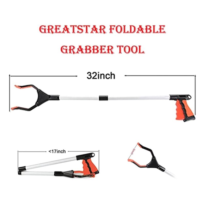 Foldable Long Trash Clamps Grab Pick Up Tool Curved Handle Garbage Clip Portable Pickup Tools