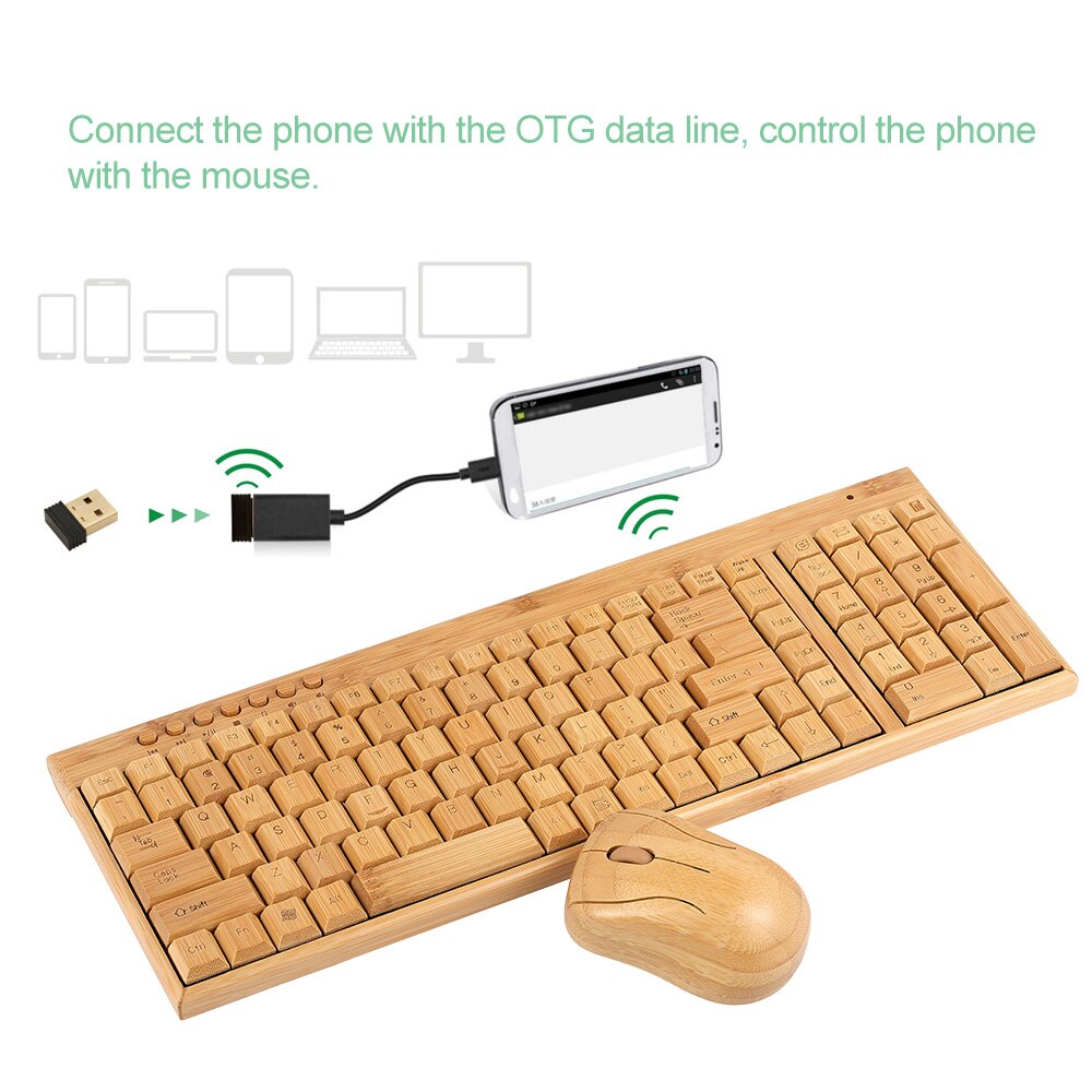 2,4G kabellos Natürliche Holz PC Tastatur und Maus Combo Computer Tastatur Handarbeit Bambus Stecker und Spielen Gelb