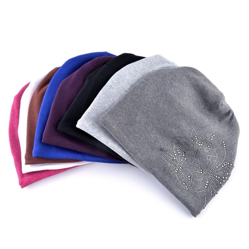 Female Beanie Bonnet Autumn And Winter Caps Hip-hop Cap Flower Rhinestone Hats For Women Beanies