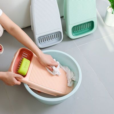 2 in 1 Laundry Clothes Washing Board Plastic Thicken Washboard with Soap Holder Seat Box Scrubbing Bathroom Cleaning Laundry