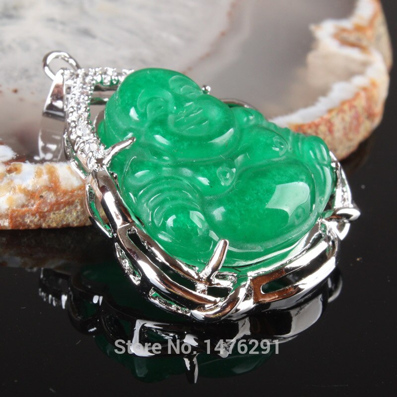 Imperial Green Jades Buddha Inlaid Rhinestone Pendant 1PCS