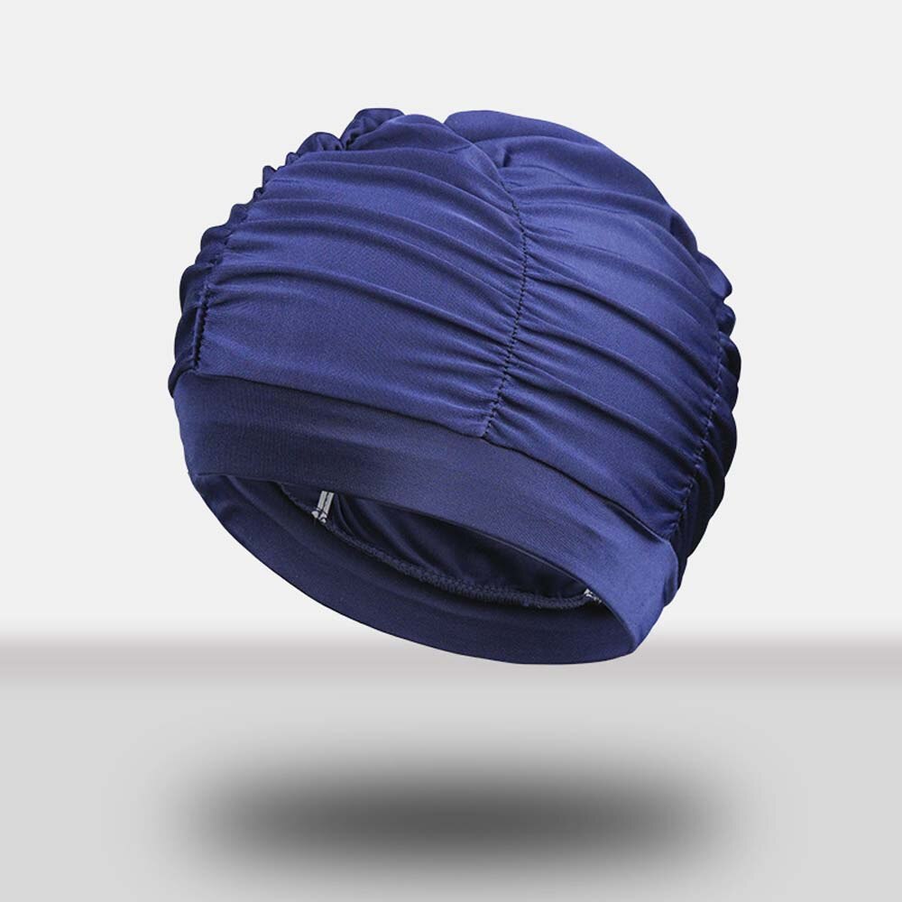 1 Stuk Van Gratis Size Badmuts Elastische Hoofdband Bloem Print Zwembad Badmuts Lang Haar Bescherming Badmuts: dark blue