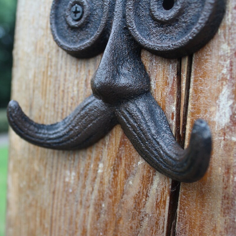 Crochet mural en fonte avec deux cintres, Vintage européen, mignon pour vieil homme, avec une longue moustache, décoration de jardin et de maison