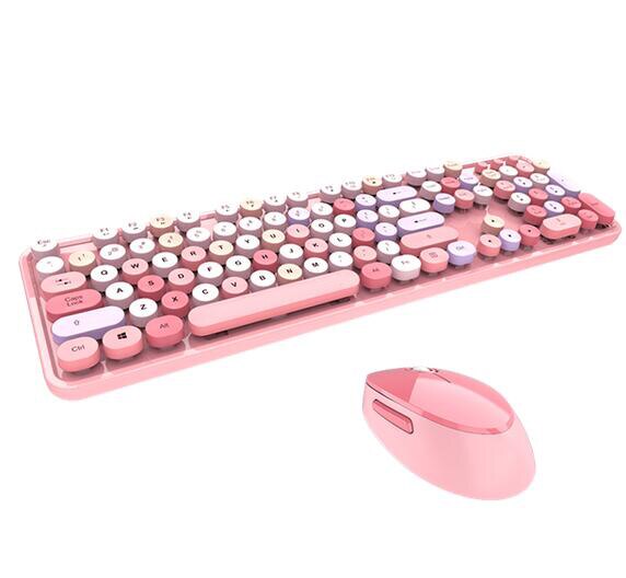 KuWFi Bezprzewodowa Klawiatura i Mysz 2.4GHz - 1600 DPI Ergonomiczny Bluetooth do Domowego Biura: Różowy