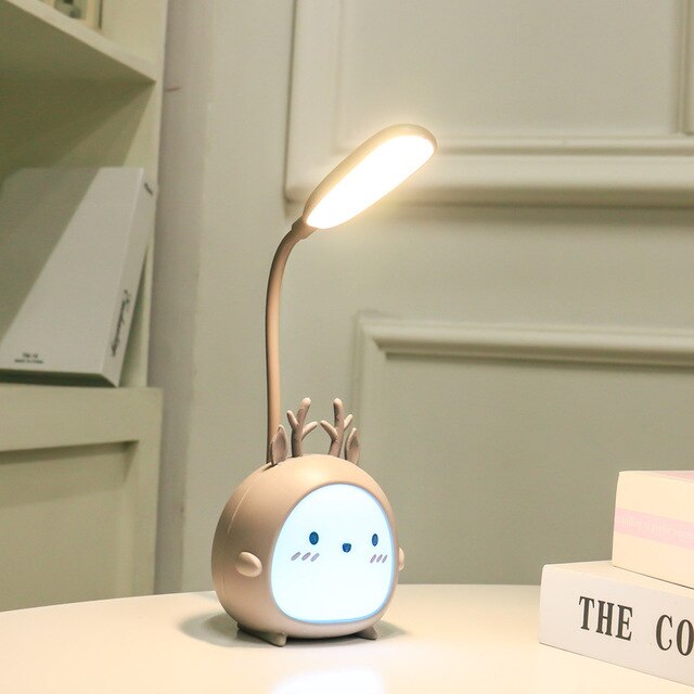 LED Desk Lamp Cute Cartoon Table Lamp Eye Protection Reading Lamps Rechargeable Bedroom Three Mode Night Light For Kids Children: gray