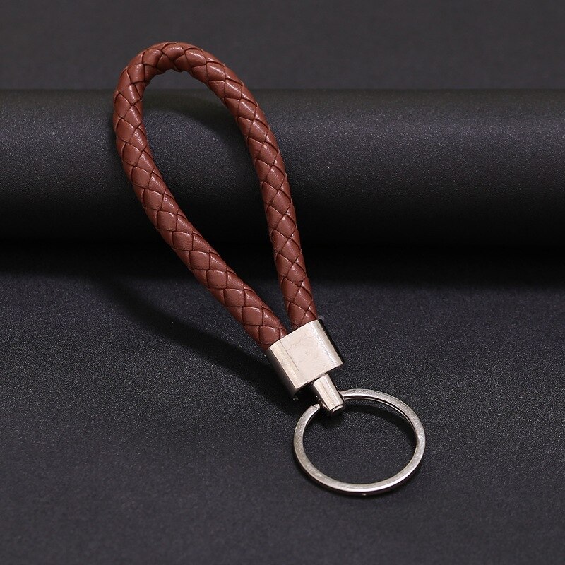 100pcs/lot Woven Leather Rope car key chain Keyring Pendant Rope Keychain: Coffee