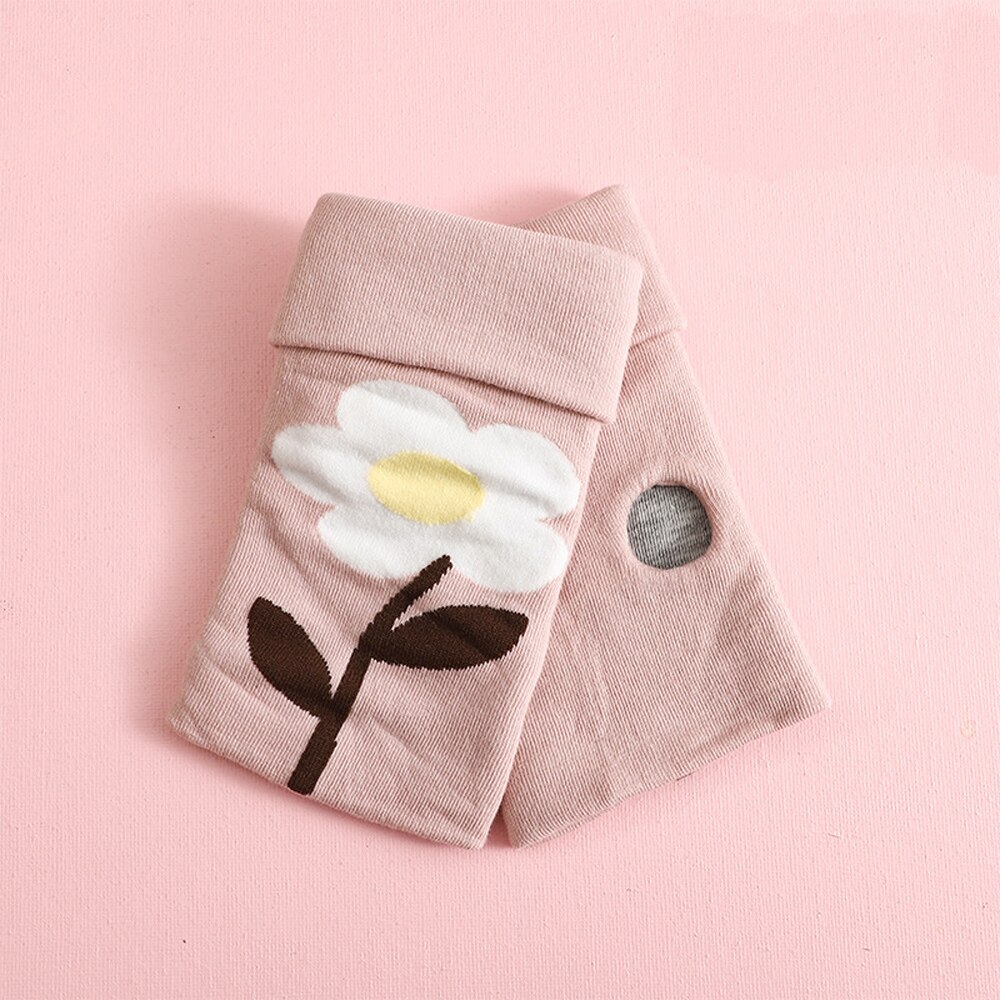 Rękawiczki bez palców kreskówka dinozaur kwiat z designem serca rękawiczki z dzianiny kobiety ciepłe zimowe różany palec ręka rękawice z jednym palcem: różowy kwiat