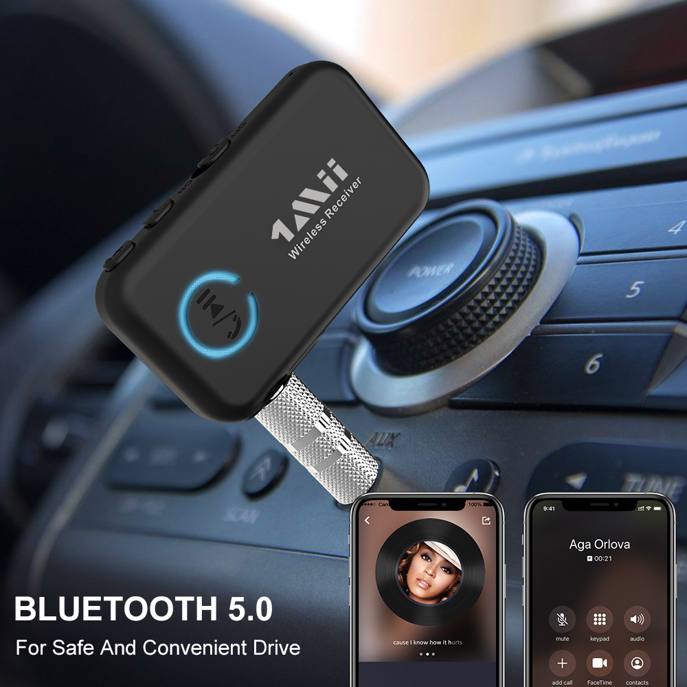 1mii ml100 receptor bluetooth 5.0 para adaptador de áudio aux de carro, com microfone 14h bateria longa 3.5mm jack para tv fone de ouvido alto-falante
