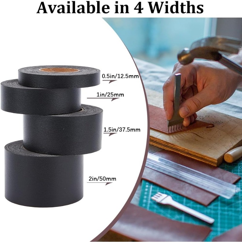 1 rollo de correa de cuero de doble cara negra de 25mm x 2m, tiras de cuero con patrón de lichi, cordón de cuero plano de imitación de 1,7mm de espesor