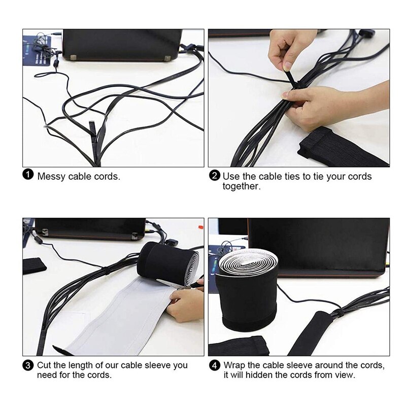 2 Cable Management Sleeves Adjustable Cable Tidy Sleeves, Wire Organizer Sleeves for Home, Office Theater Cord Organizer