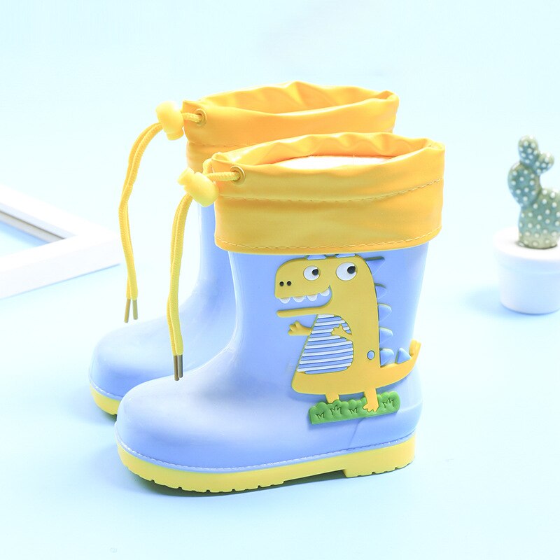Rain Boots Kids Winter Girl Cute 3d Dinosaur Children's Boys Boots Plush Warm Ankle Pvc Waterproof Baby Water Shoes Rainboots: blue / 190( insole19 cm)