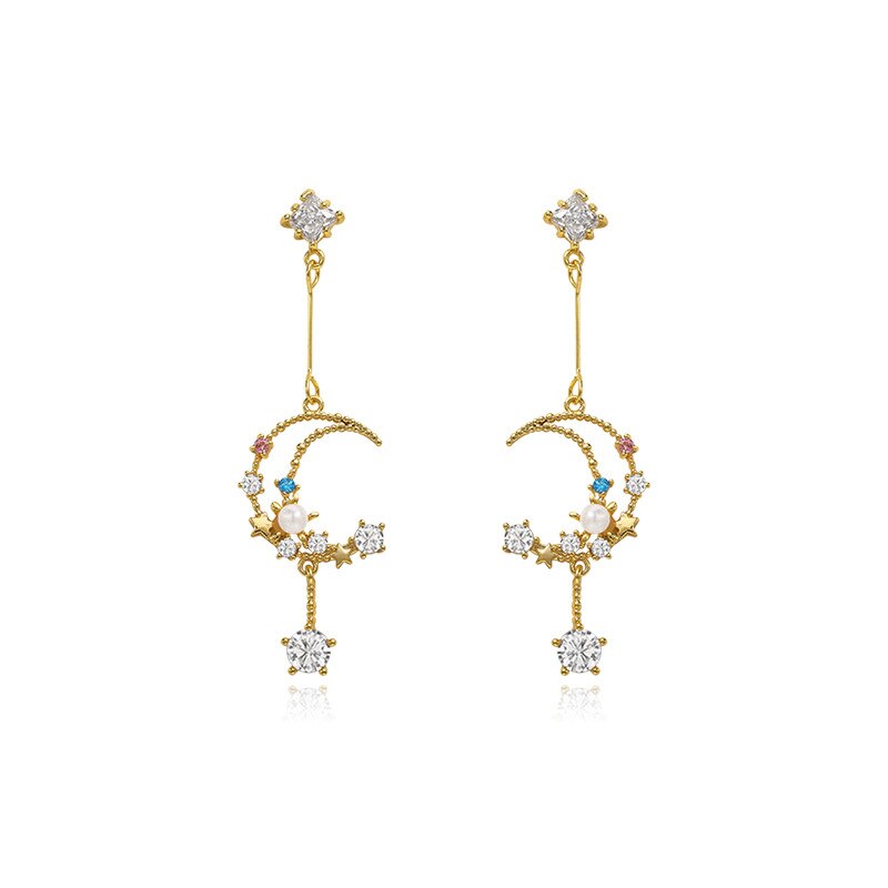 ¡Novedad de ! Pendientes coreanos bonitos de cristal brillante a la para mujer, pendientes largos elegantes de modelado de Luna de metal huecos finos