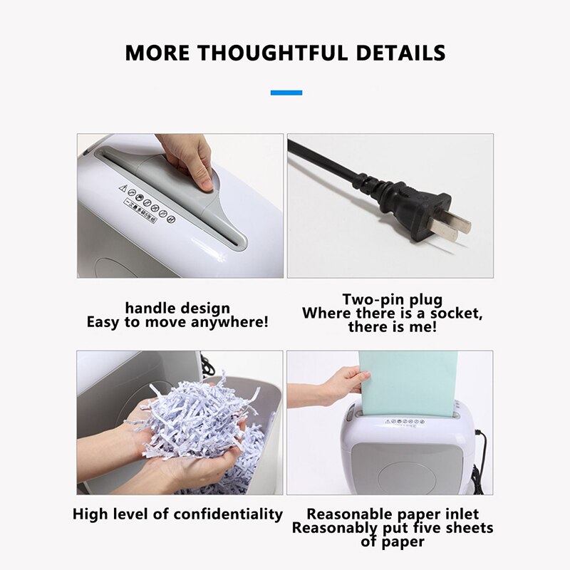 7.5L Electric Paper Shredder Office Home Paper Separation Crusher Destroyer Guillotine Broken Card Document 4 *38mm VS511C-1 1pc