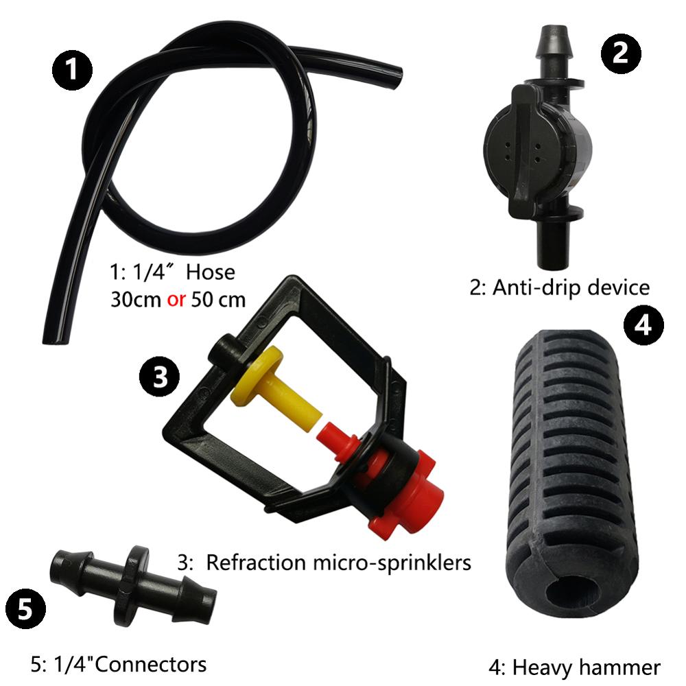 5 sets 30cm/50cm kunststof sproeiers voor nevelsproeiers, gazon, kas, irrigatiesysteem, sproeikop
