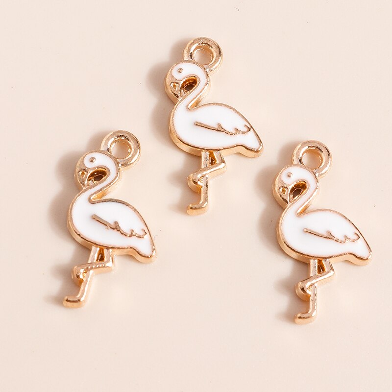 Breloques flamant rose de dessin animé pour bijoux, joli oiseau en émail, collier, boucle d'oreille, accessoires exécutifs, 10 pièces, 17x8mm