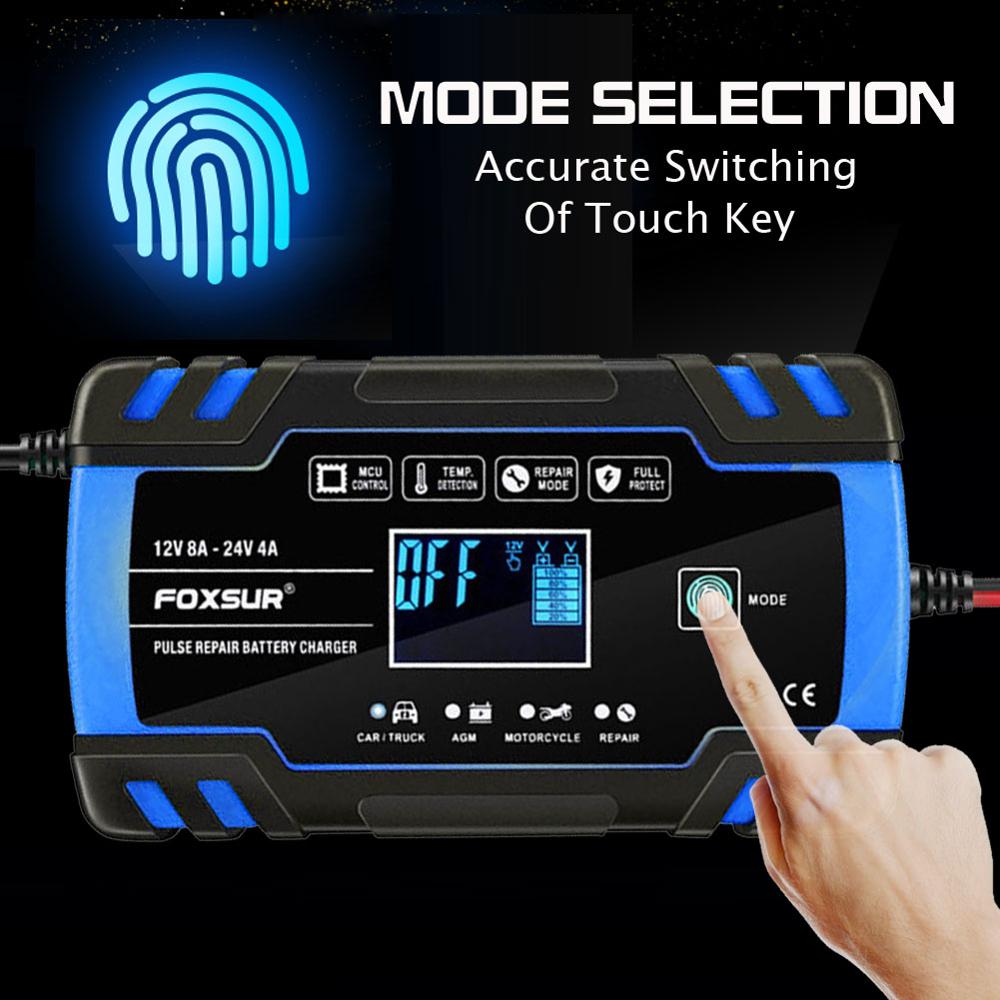8 A Intelligent Car Battery Charger Pulse Repair Starter 12V/24V AGM/GEL Battery-chargers Digital LCD Display