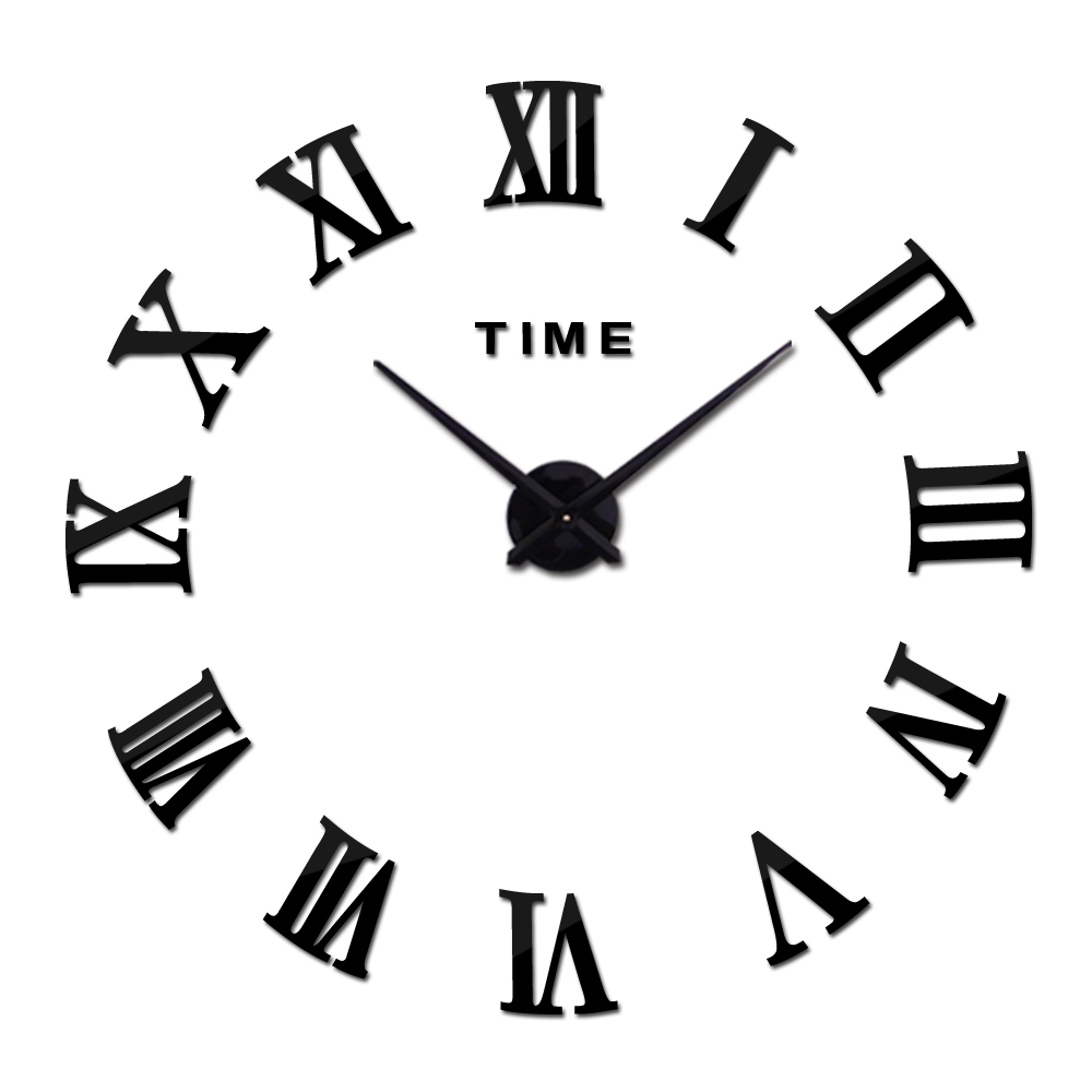real metal 3d diy acrylic mirror wall clock watch clocks home decoration modern needle quartz stickers: black / 37inch