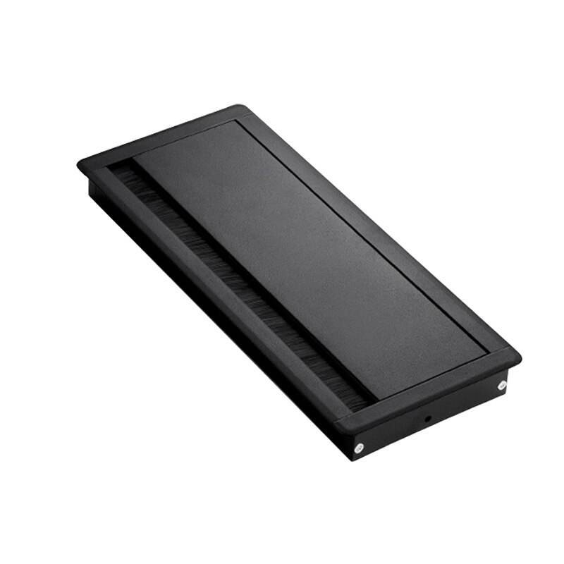 Accesorios para muebles, tapa para agujero de puerto de aleación de aluminio, toma de Cable, PC, ordenador, mesa, insertar Pasacables de escritorio, rectángulo con cepillo: Black