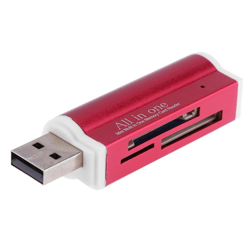 Leitor de cartão de memória usb2.0 1 peça, 4 em 1, liga de alumínio, leitor de cartão sd/sdhc/mini sd/mmc/tf: Default Title