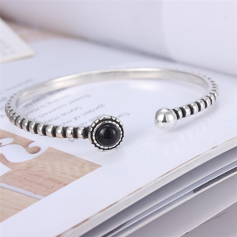 Sole Memory Retro Personality Versatile Simple Opal 925 Sterling Silver Female Resizable Bracelets SBR162