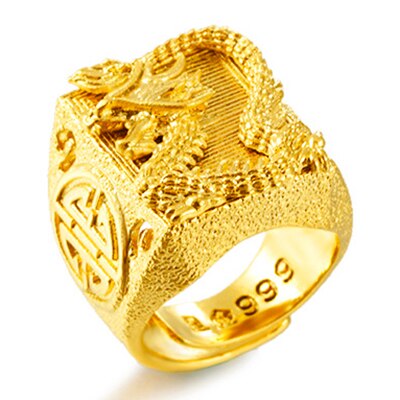 Gold Ring Top No Fade Vietnam Alluvial Gold Dragon Rings Adjustable Fist Knuckles Rings Jewelry for Men: Product 1