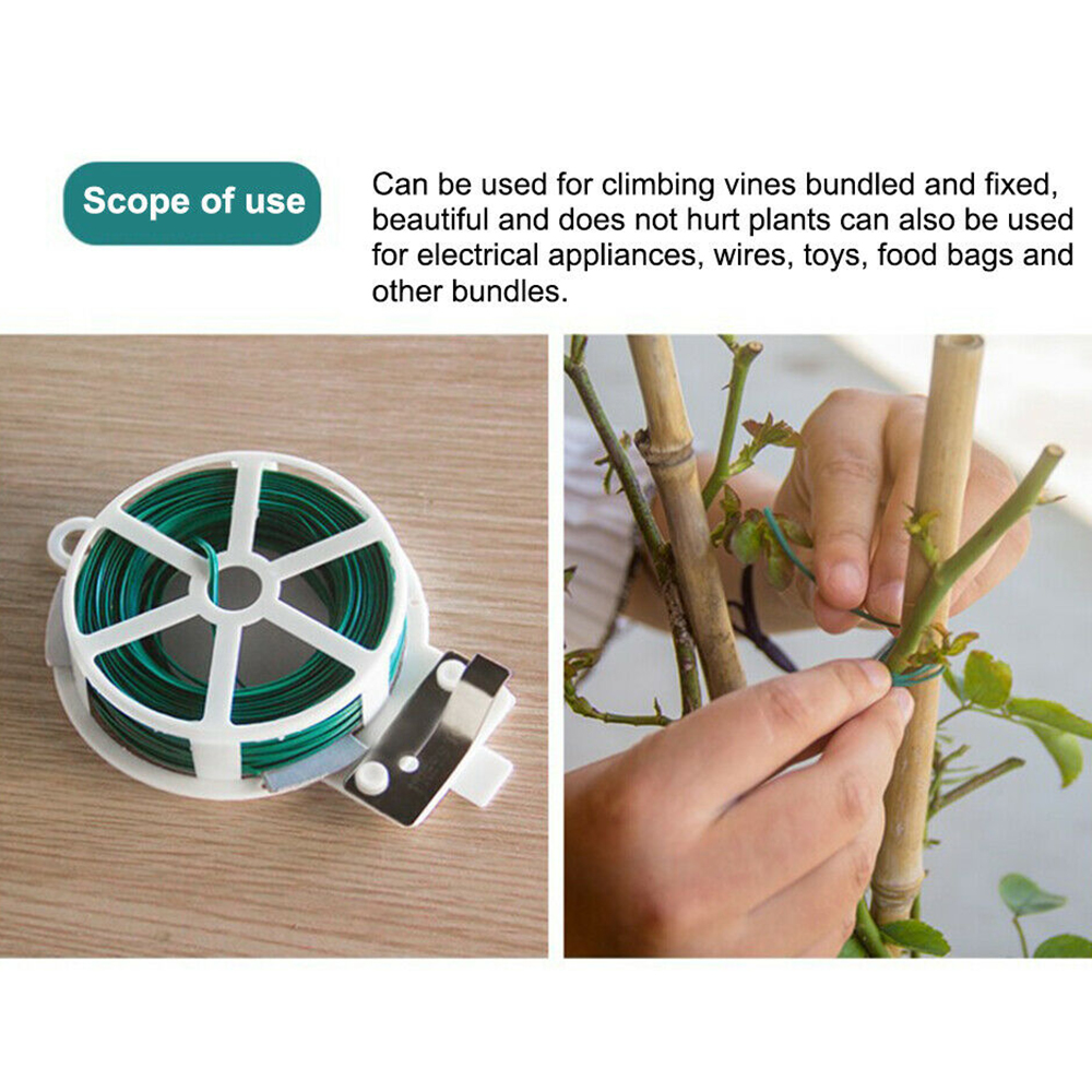 Nuttig 20/50m Tuin Twist Tie Wire Cable Reel Met Cutter Groene Twist Tie Reel PVC gecoat Plant Ondersteuning Flexibele Draad