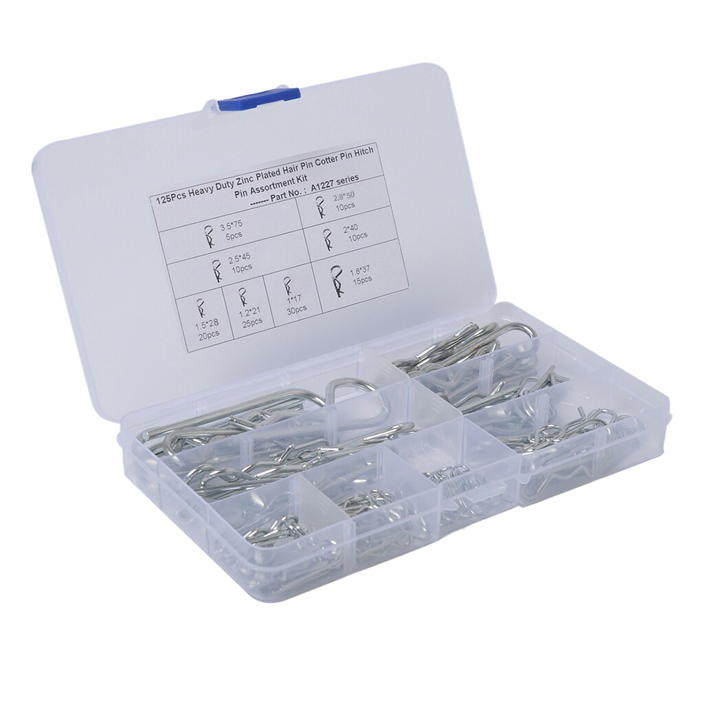 R Splitpen Tractor Pin Clip Assortiment Fastener Set 8 Verschillende Maten Met Box Set Van 125 Stuks