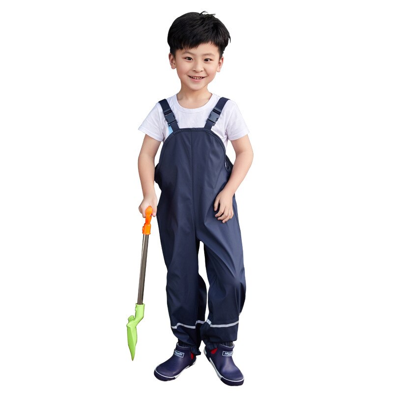 Children Waterproof Overalls Baby Boys Girls Trousers Children Waterproof Pants Kids Rain Pants For Autumn And Winter Four Color: Navy Blue / Height 130-140 cm