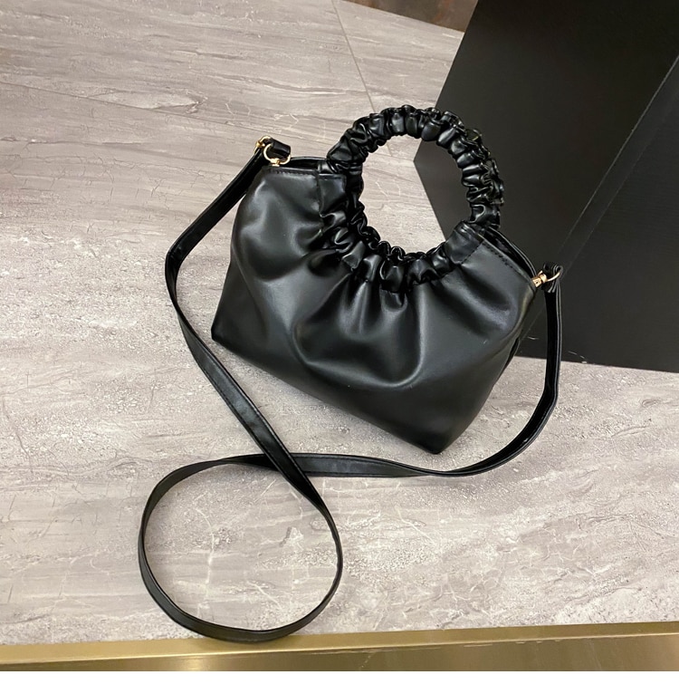 Retro Tote Bags Women Leather Clutches Women Vintage Ruched Shoulder Messenger Bags For Women Handbag And Purses Female Hobo: Black