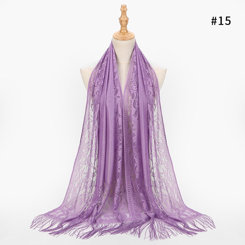 Sciarpa Lunga del merletto Dello Scialle per Le Donne Testa Avvolge Turbante Hijab di Modo Femminile Scialli Sciarpe Musulmano Hijab Bandana Accessori: VIOLA