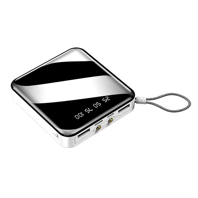 20000mAh Mini Power Bank External Battery Digital Display 2 USB Portable Dual LED Lighting Fast Charger Phone Battery: White
