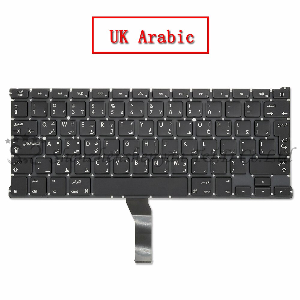 US UK Replacement Keyboard Russian Spain French German Russian Korean Layout for Macbook Air 13 &quot;A1369 A1466 Years: UK Arabic