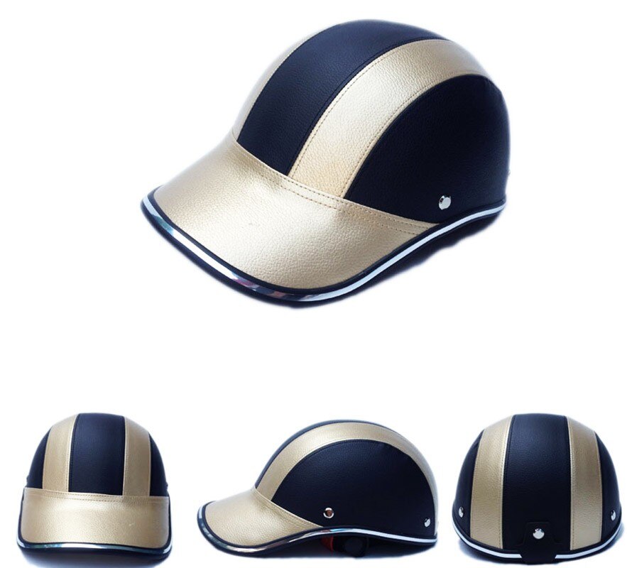 GRATIS SIZE PU Leer Motorfiets Open Half helmen Fiets Scooter Helm Vrouwelijke Moto Casco Baseball Cap gorras de beisbol: Gold