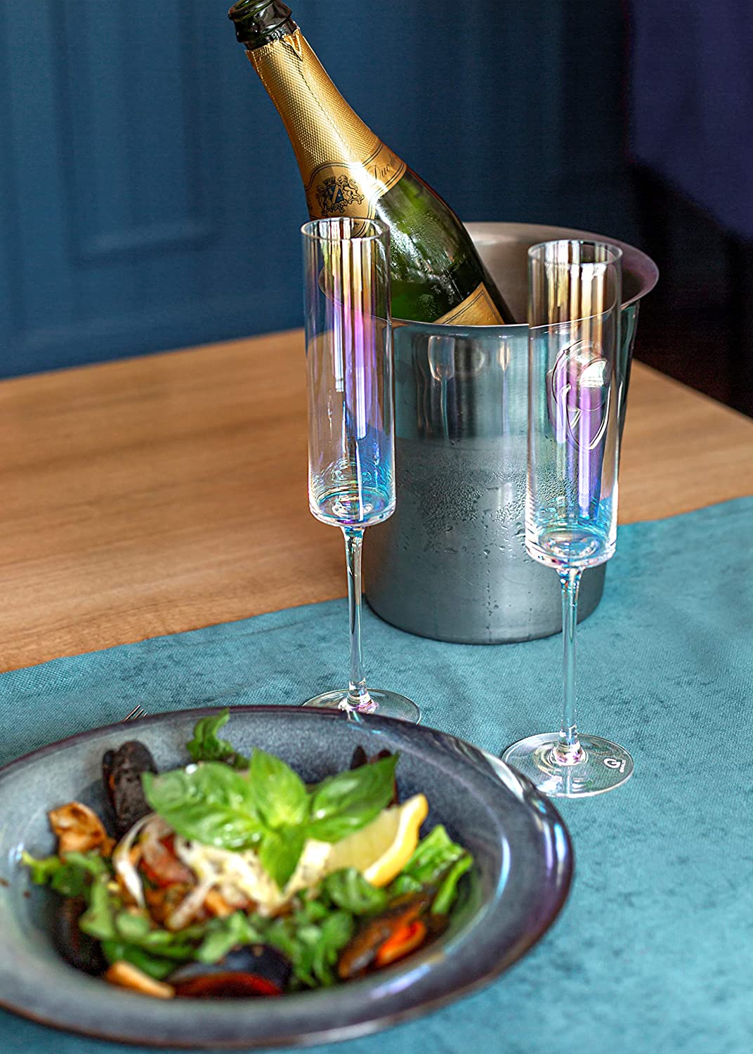 Crystal Champagne Flutes Wine Set Square Wine Glasses With Stem Cocktail-Glass Lead Free Pearly Champagne Glasses