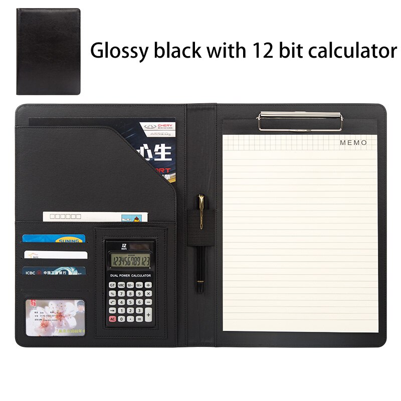335*240mm A4 multifunktions Geschäft Büro Gewidmet Ordner Vertriebsleiter Leder Clip/vertragsunterzeichnung Carpetas Pasta Escolar: glänzend Schwarz 12 bisschen