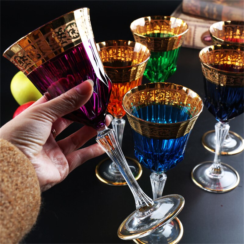 Copa de vino de oro de 24K de , Copas de champán de cristal, copa de boda, Bar, , Hotel, accesorios de decoración del hogar: Purple