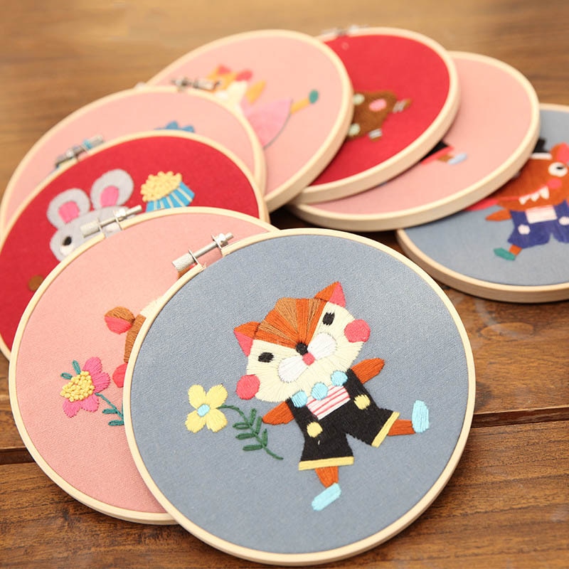 Pinturas colgantes, 15x15cm, Kit DIY bordado hecho a mano, paquete de Material de costura para principiantes con bonitos dibujos de animales