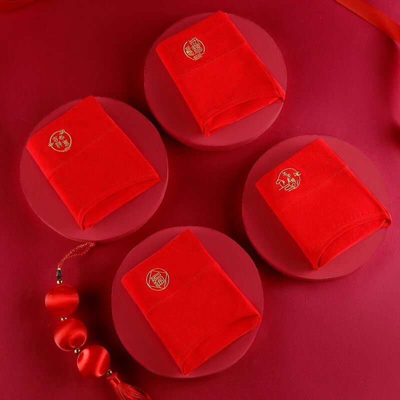 Cintura média vermelho cuecas boa sorte tigre ano grande menina calcinha de algodão personagens chineses roupa interior algodão vermelho briefs L-2XL: randomly 1pc / L waist 28CMx2